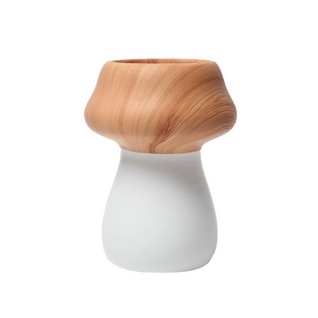 JYW2156 New arrival mushroom design ceramic planter pot with wooden effect