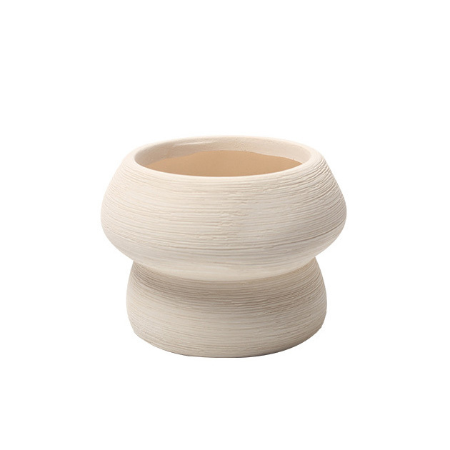 JYW2153  Brushed effect ceramic pot with bisque finish