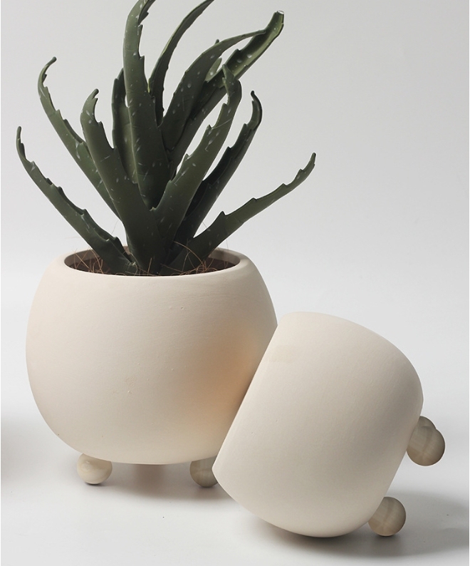 JYW2159 New arrival ball shaped ceramic planter pot with 3 feet