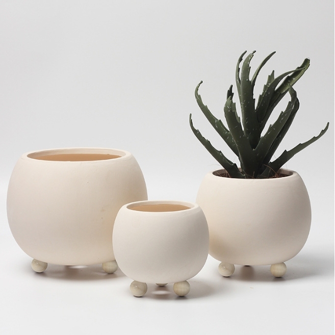 JYW2159 New arrival ball shaped ceramic planter pot with 3 feet