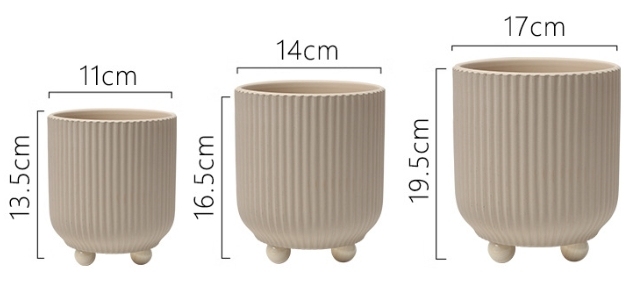 JYW2160 New arrival cylinder shaped fluted stoneware flower pots with 3 feet