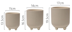 JYW2160 New arrival cylinder shaped fluted stoneware flower pots with 3 feet