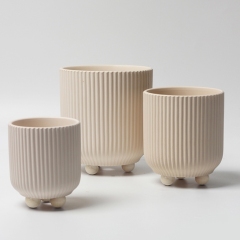 JYW2160 New arrival cylinder shaped fluted stoneware flower pots with 3 feet