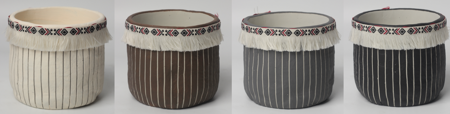 JLAK440 2025 New adorable cement fluted flower planter pot with fabric tassels