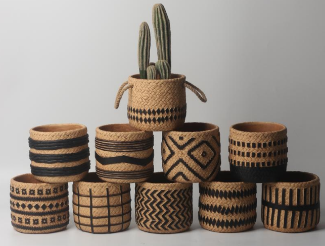 JLAK435 2025 New Cement textured finished basket planter pots for indoor and outdoor use