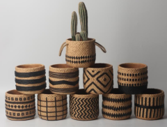 JLAK435 2025 New Cement textured finished basket planter pots for indoor and outdoor use
