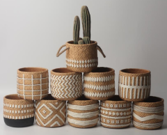 JLAK435 2025 New Cement textured finished basket planter pots for indoor and outdoor use
