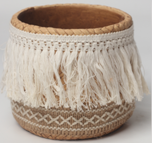 JLAK436 2025 New Cement textured basket planter pots with fabric decoration
