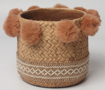 JLAK436 2025 New Cement textured basket planter pots with fabric decoration