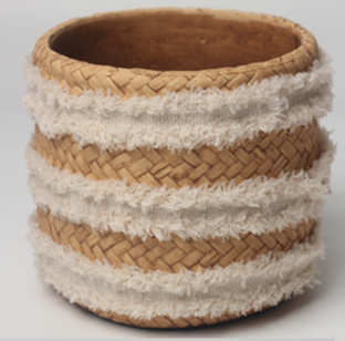 JLAK436 2025 New Cement textured basket planter pots with fabric decoration