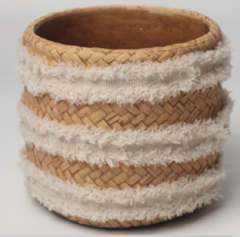 JLAK436 2025 New Cement textured basket planter pots with fabric decoration