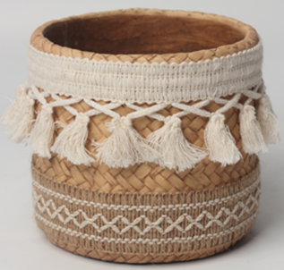 JLAK436 2025 New Cement textured basket planter pots with fabric decoration