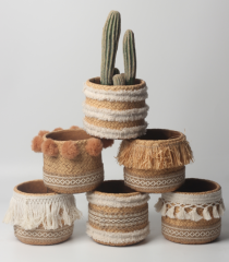 JLAK436 2025 New Cement textured basket planter pots with fabric decoration
