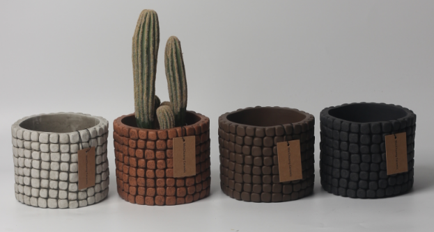 JLAK438 2025 New Cement cylinder pot planter with stone finish