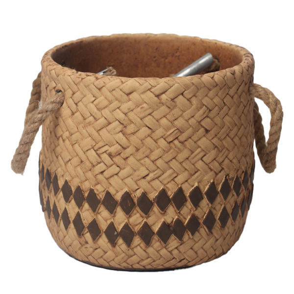 JLAK435 2025 New Cement textured finished basket planter pots for indoor and outdoor use