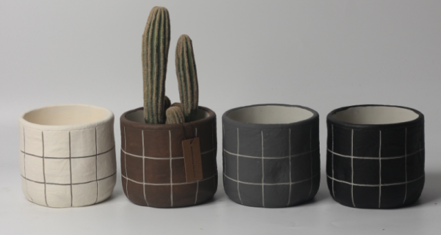 JLAK441 2025 New design cement flower planter pot with geometric pattern