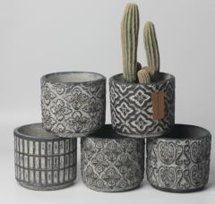 JLAK446 Cylinder cement pot with embossed pattern