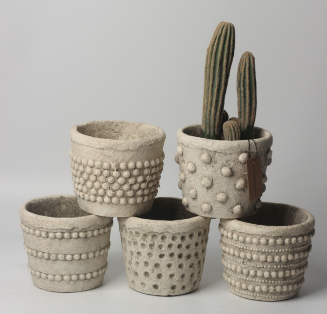 JLAK442 2025 New embossed cement flower planter pot with reverse alkali effect