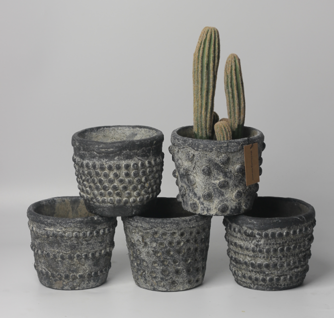 JLAK442 2025 New embossed cement flower planter pot with reverse alkali effect