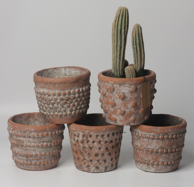 JLAK442 2025 New embossed cement flower planter pot with reverse alkali effect