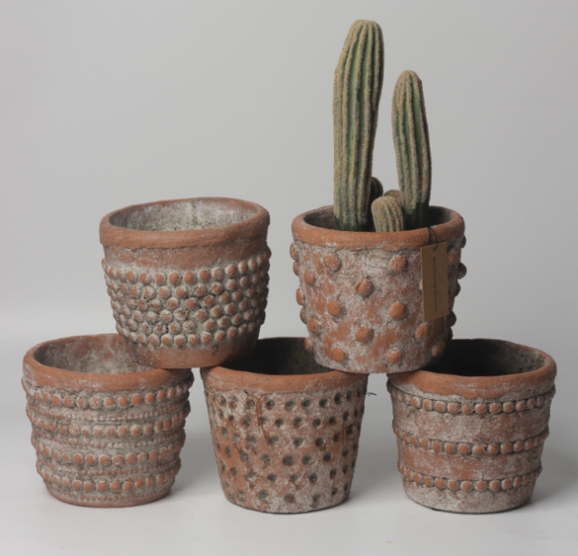 JLAK442 2025 New embossed cement flower planter pot with reverse alkali effect