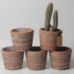 JLAK443 2025 New Taper shaped cement planter with debossed geometric pattern