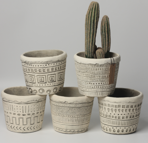 JLAK443 2025 New Taper shaped cement planter with debossed geometric pattern