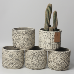 JLAK446 Cylinder cement pot with embossed pattern