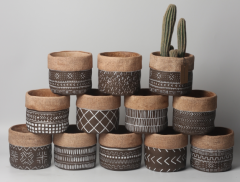 JLAK445 2025 New bag design cement flower pot with geometric pattern