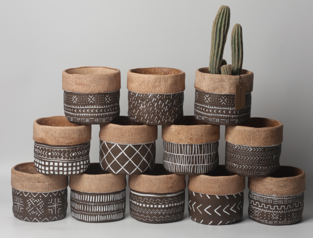 JLAK445 2025 New bag design cement flower pot with geometric pattern