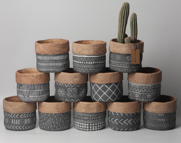 JLAK445 2025 New bag design cement flower pot with geometric pattern