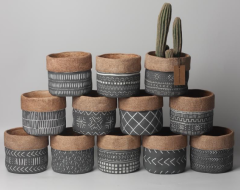JLAK445 2025 New bag design cement flower pot with geometric pattern