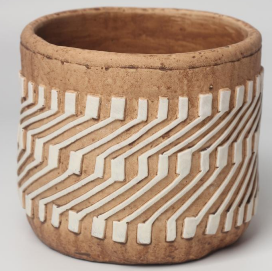 JLAK448  New design embossed cement plant pot with geometric pattern