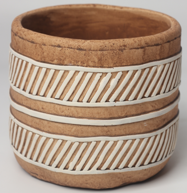 JLAK448  New design embossed cement plant pot with geometric pattern