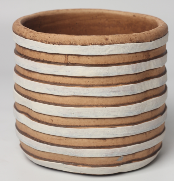 JLAK448  New design embossed cement plant pot with geometric pattern