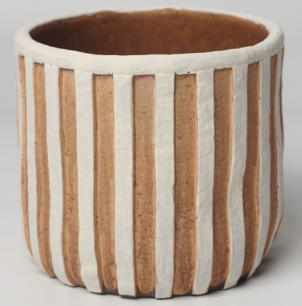 JLAK448  New design embossed cement plant pot with geometric pattern