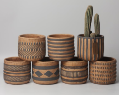 JLAK448  New design embossed cement plant pot with geometric pattern