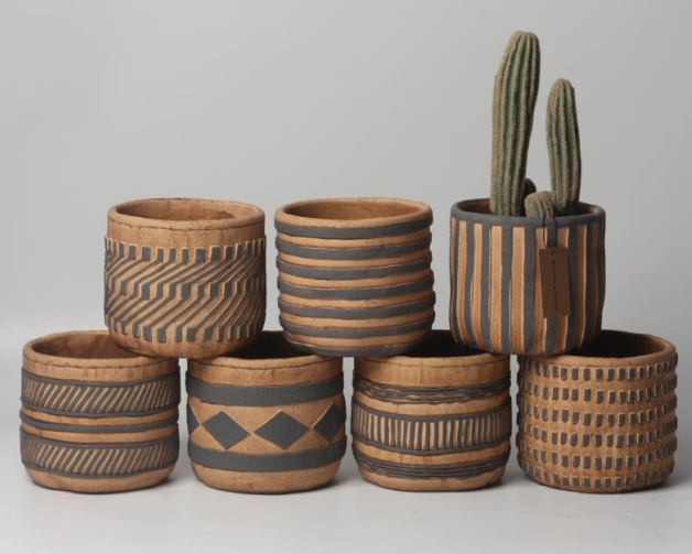 JLAK448  New design embossed cement plant pot with geometric pattern