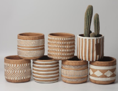 JLAK448  New design embossed cement plant pot with geometric pattern