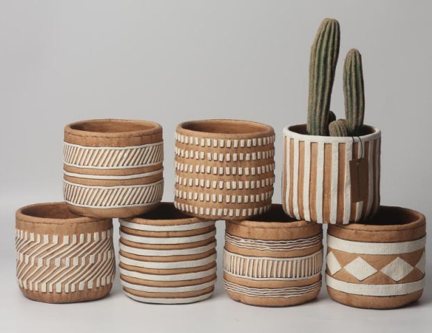JLAK448  New design embossed cement plant pot with geometric pattern