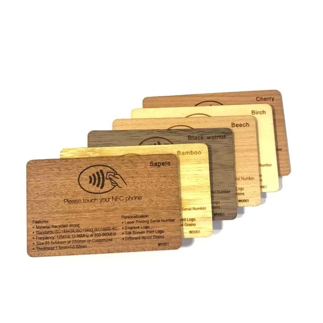 Wooden NFC Hotel Key Card 13.56MHz Programmable RFID Wood Card Tag