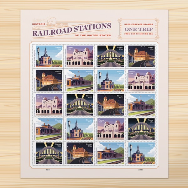 100 Forever Stamps 2023 USPS First-Class Railroad Stations 2023 Stamp 5 Books (20PCS/Book)
