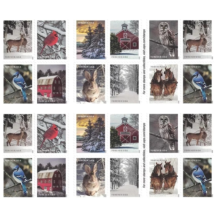 100 Forever Stamps 2020 USPS First-Class U.S. Postage ‘Winter Scenes’ Stamp 5 Books (20PCS/Book)