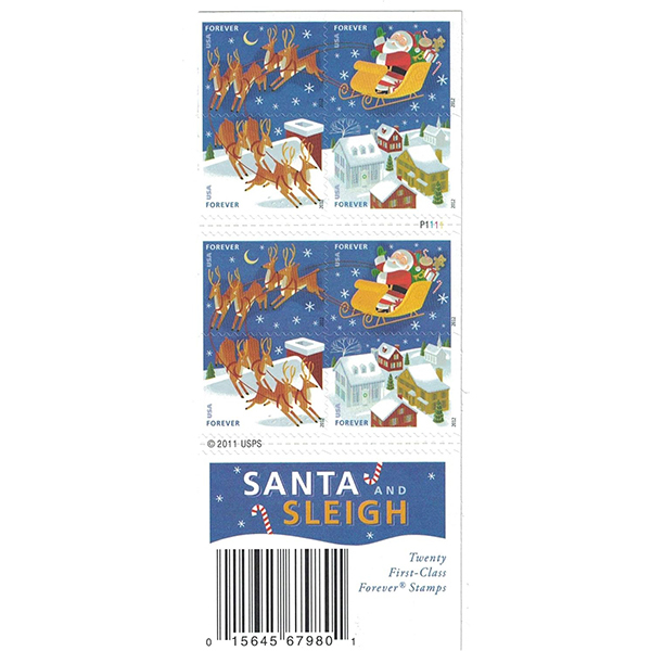 100 Forever Stamps 2012 USPS First-Class Santa and Sleigh 2012 Stamp 5 Books (20PCS/Book)