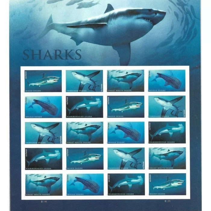 100 Forever Stamps 2017 USPS First-Class U.S. Postage Postal Issue Sharks Stamp 5 Books (20PCS/Book)