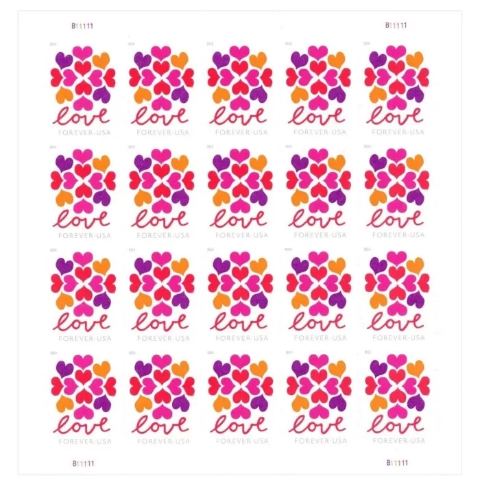 100 Forever Stamps 2019 USPS First-Class U.S. Postage Hearts Blossom Love Stamp 5 Books (20PCS/Book)