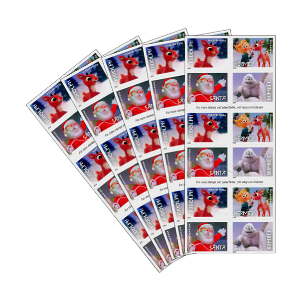 100 Forever Stamps 2014 USPS First-Class U.S. Postage Rudolph the Red-Nosed Reindeer Stamp 5 Books (20PCS/Book)