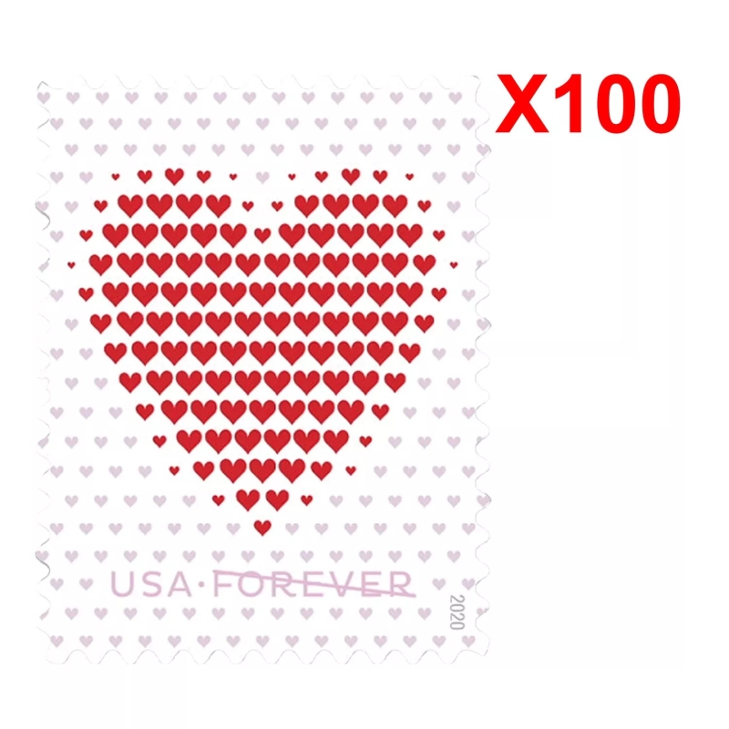 100 Forever Stamps 2020 USPS First-Class U.S. Postage Made of Hearts Stamp 5 Books (20PCS/Book)