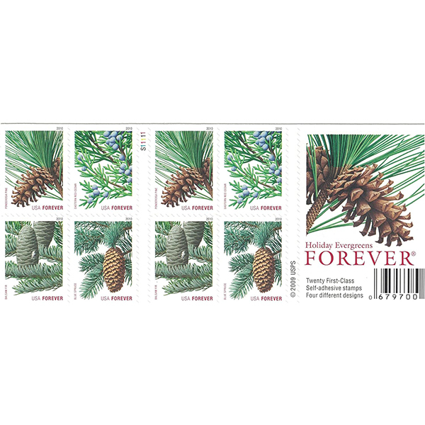 100 Forever Stamps 2010 USPS First-Class Holiday Daily Green Trees 2010 Stamp 5 Books (20pcs/Book)