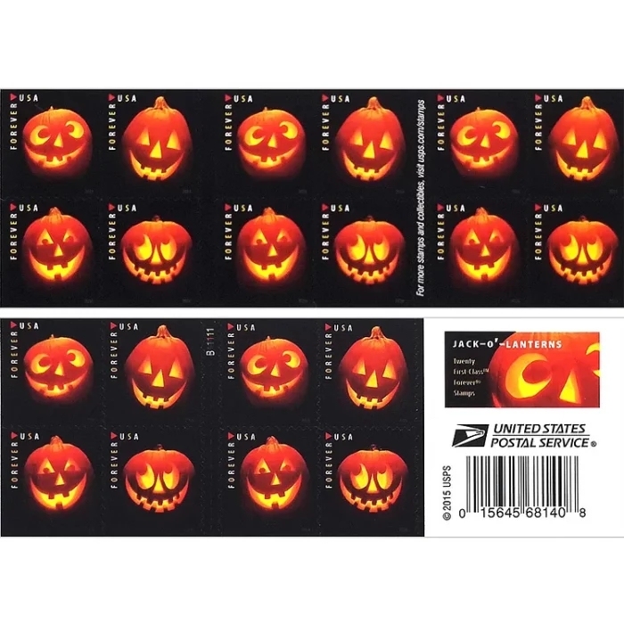 100 Forever Stamps 2016 USPS First-Class Pumpkin Lantern 2016 Stamp 5 Books (20PCS/Book)